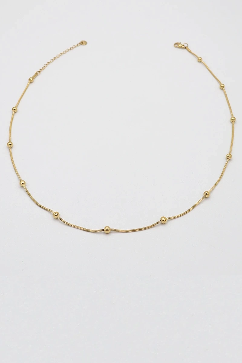 Dorika Model Topçuklu Gold Altın Kaplama Kolye