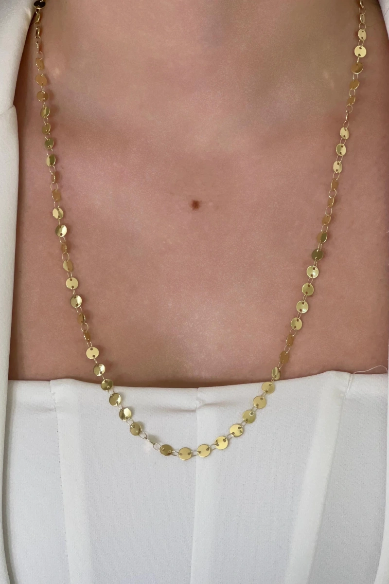 Düz Pul Model Gold Altın Kaplama Kolye