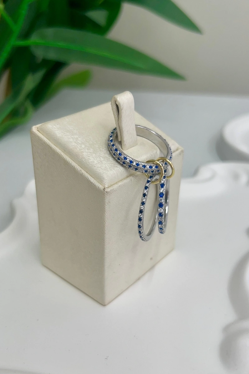 Halka Bağlama Mavi Zirkon Taş Altın Kaplama Yüzük