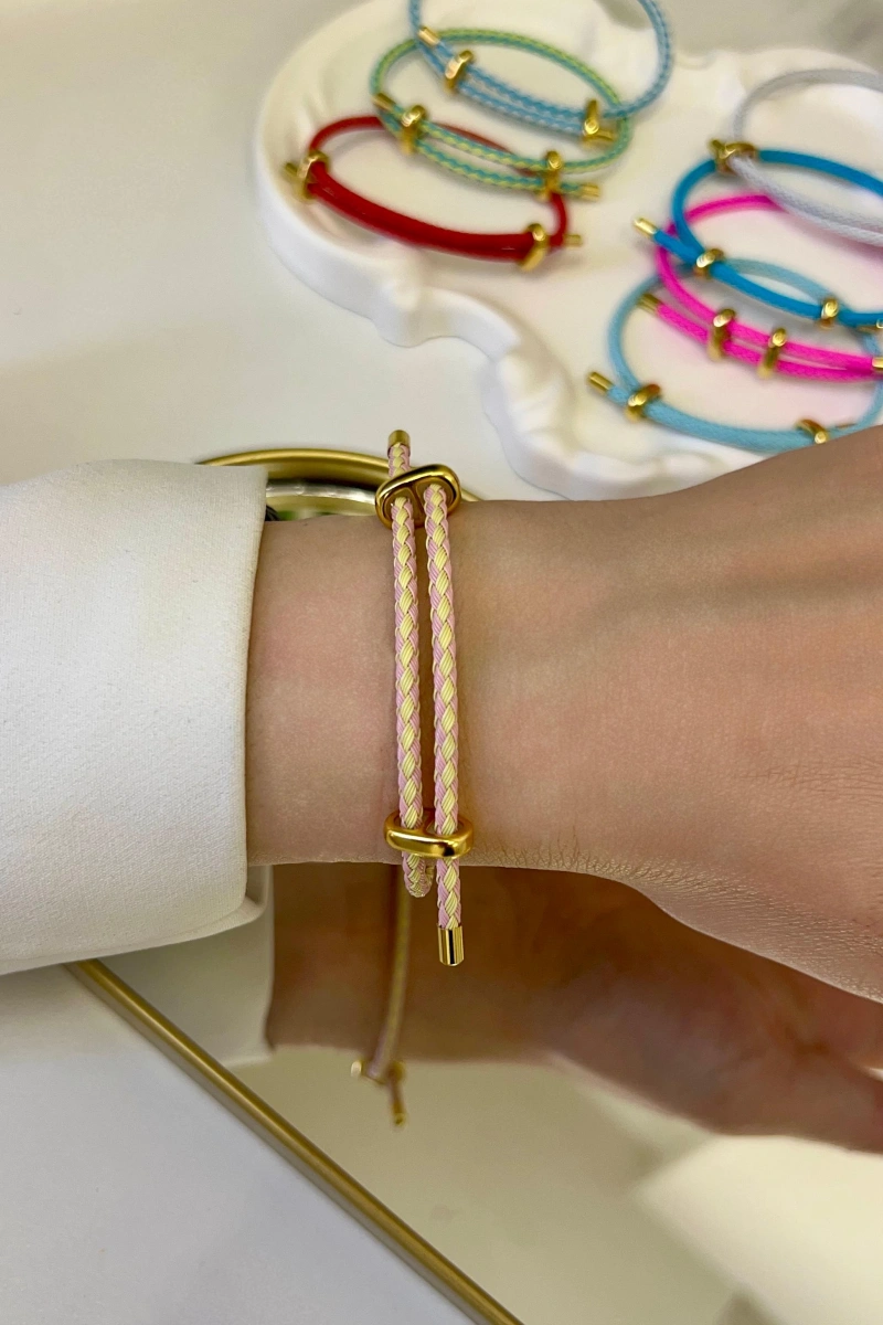 Helios Model Pembe-Sarı Renk Örgü Model Bileklik