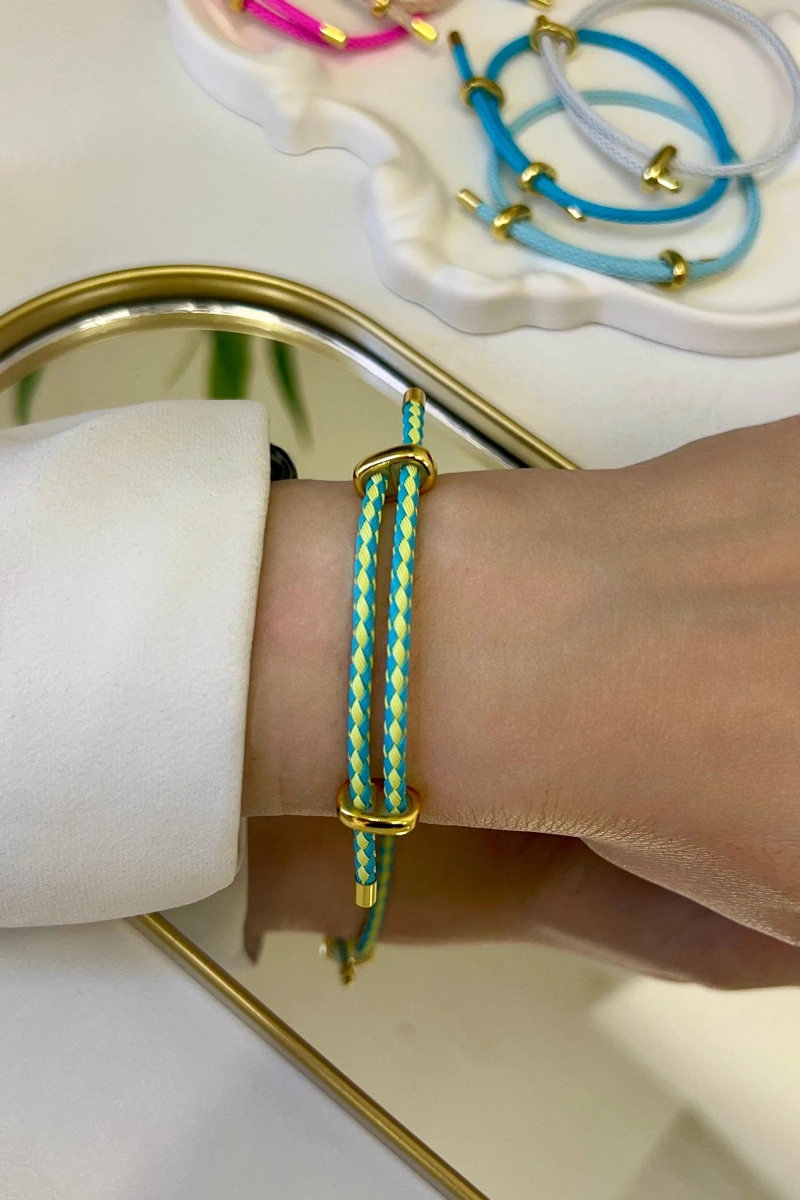 Helios Model Sarı-Mavi Renk Örgü Model Bileklik