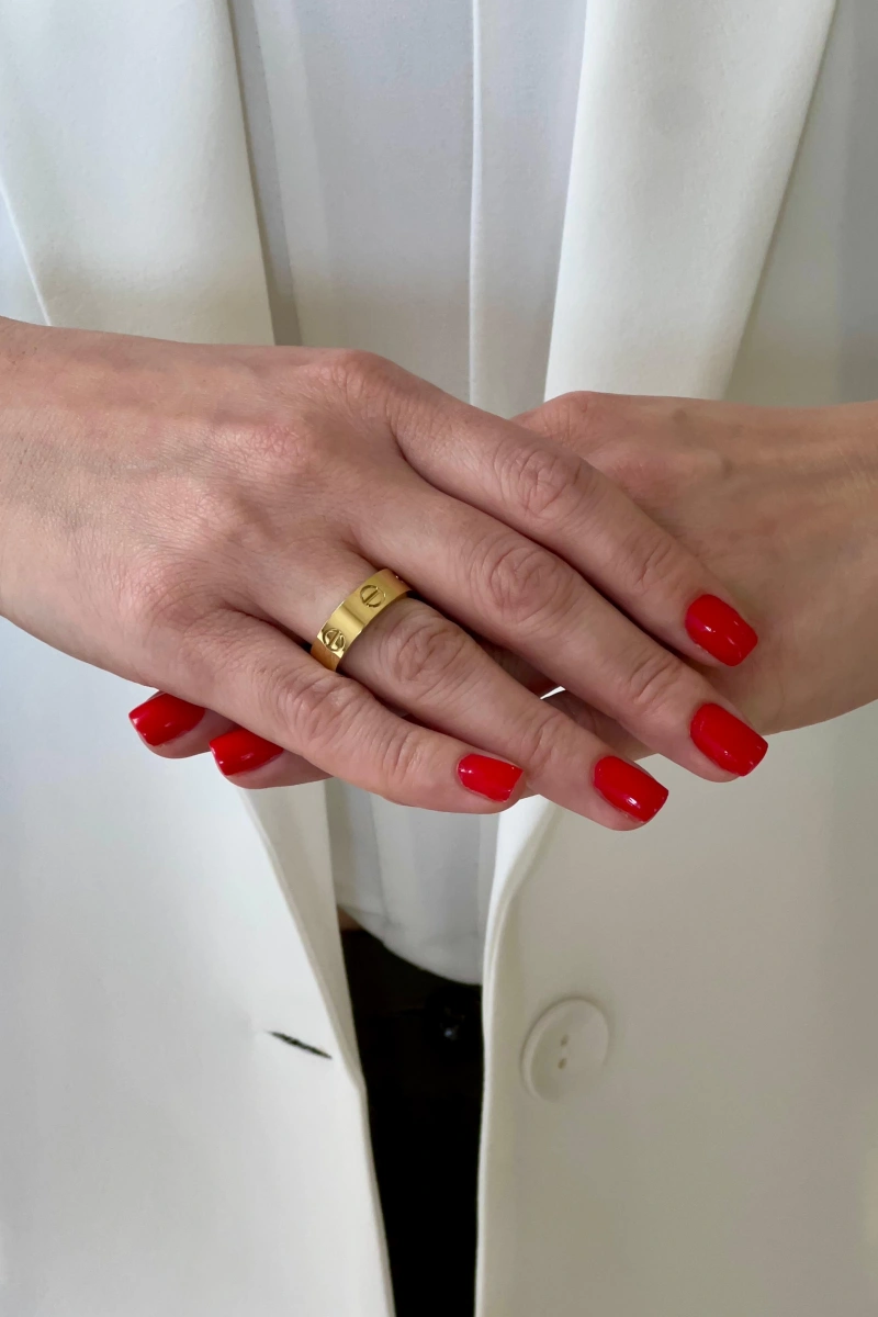 Kalın C Model Gold Altın Kaplama Yüzük