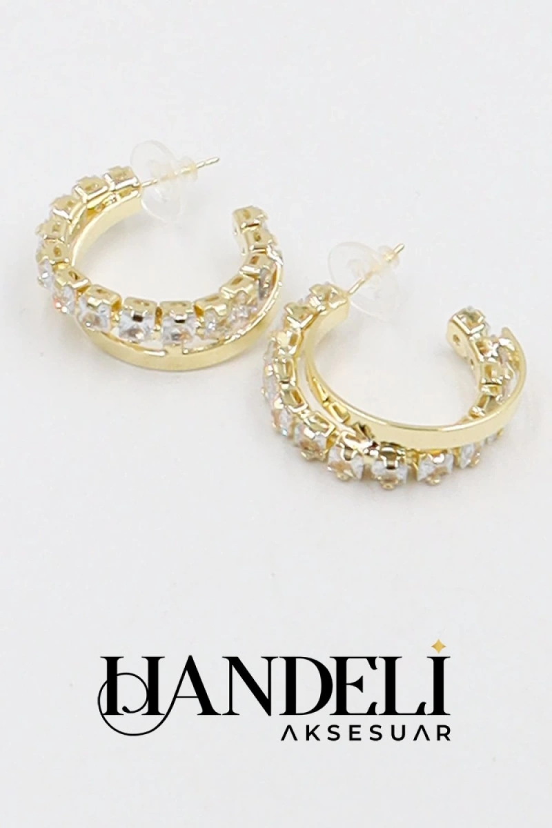 Kalın Su Yolu Model Altın Kaplama Küpe