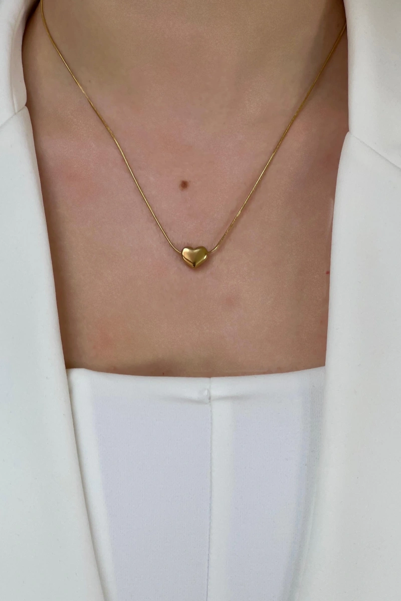 Kalp Model Boru Zincir Gold Altın Kaplama Çelik Kolye