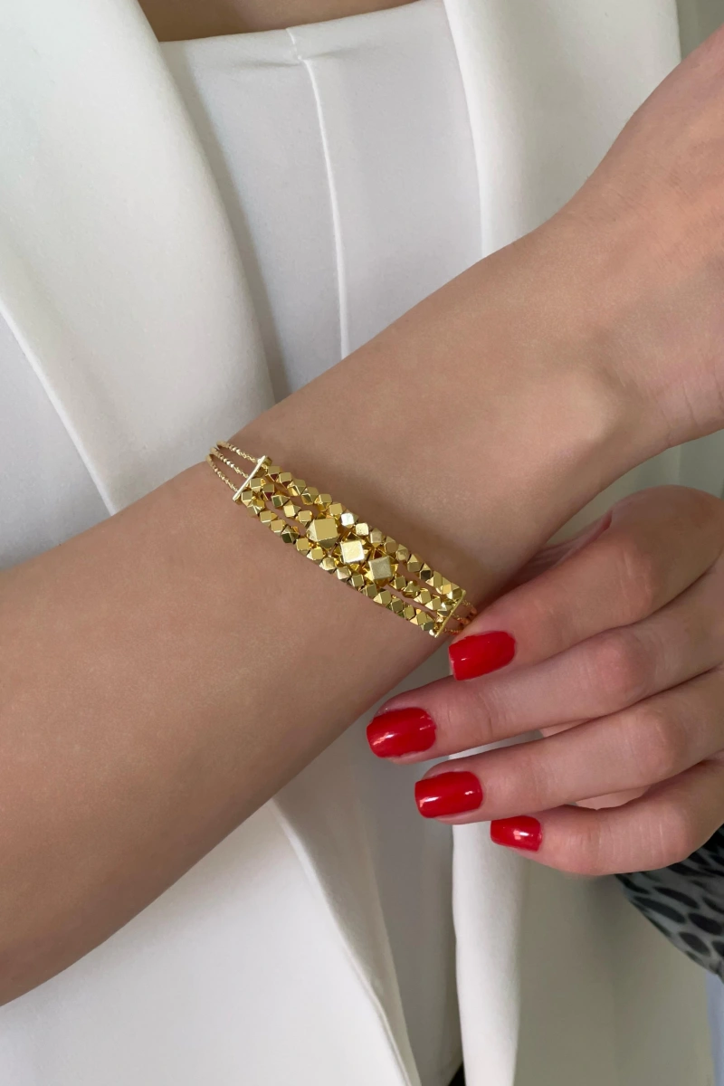 Küp Dorika Model Gold Altın Kaplama Çelik Bileklik