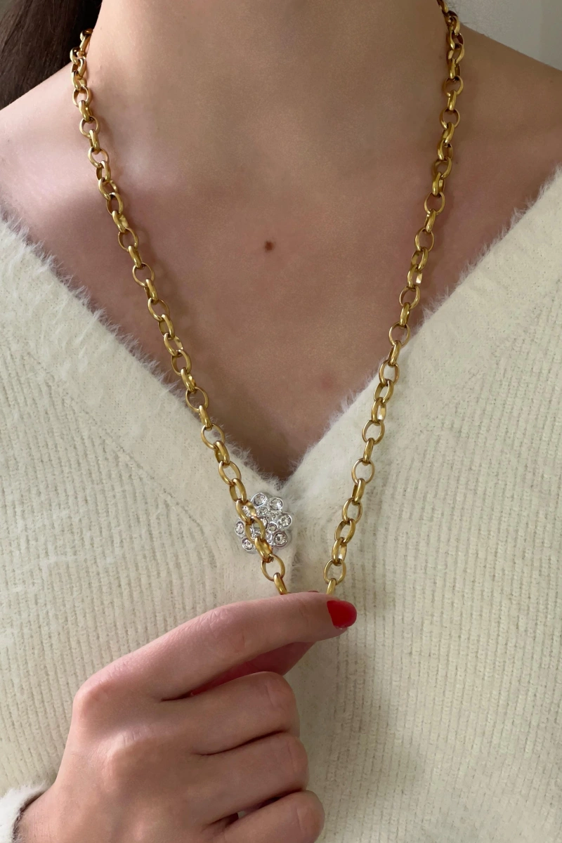 Olimpos Zincir Model Gold Altın Kaplama Çelik Kolye