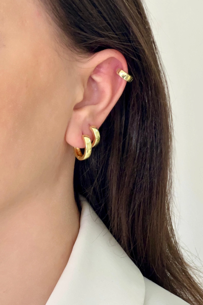Oval Kalın Halka Model Altılı Gold Altın Kaplama Çoklu Küpe
