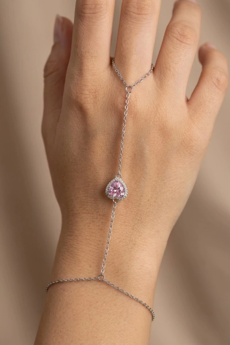 P. Model Pembe Kalp Beyaz Altın Kaplama Şahmeran