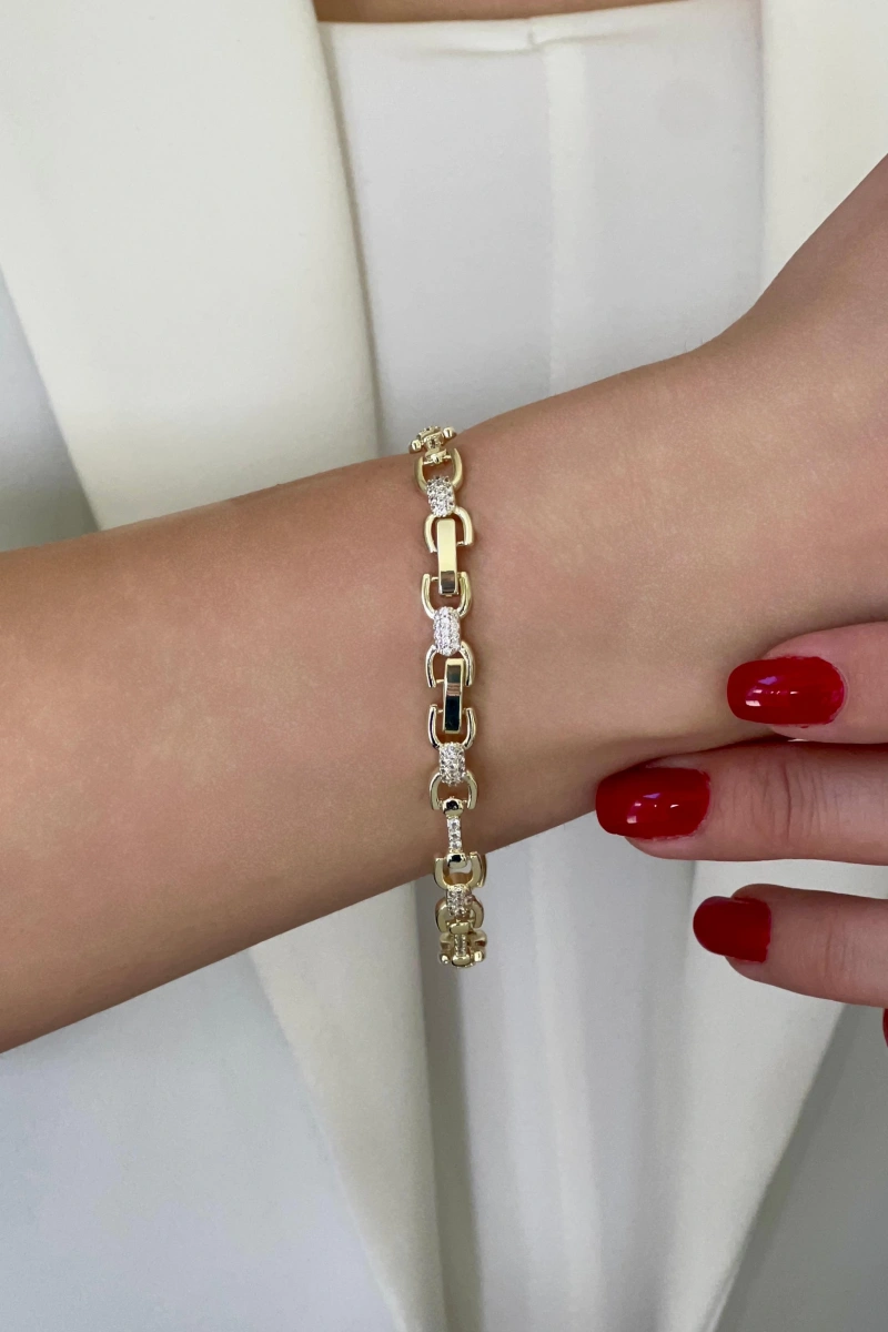 Şans Model Taşlı Gold Altın Kaplama Bileklik