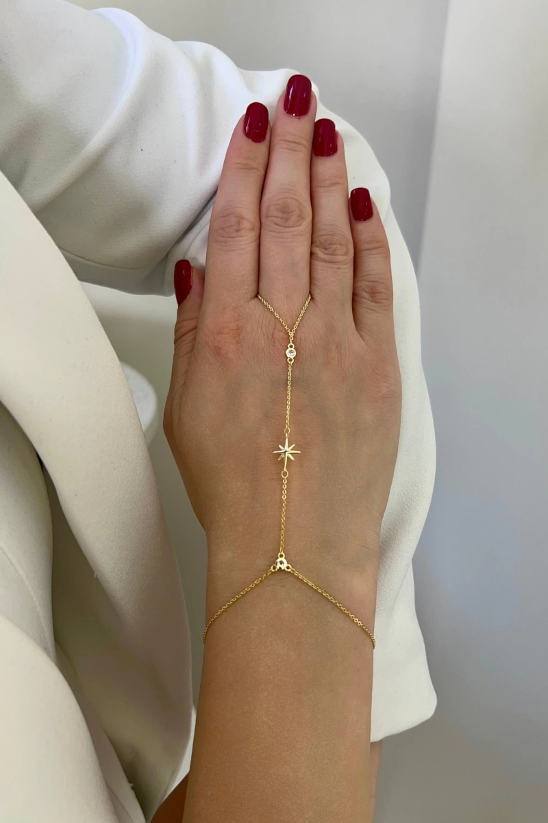 Sekiz Köşe Yıldız Model Gold Altın Kaplama Şahmeran
