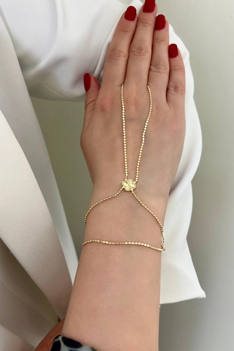 Sıralı Pul Detay Yonca Model Gold Altın Kaplama Şahmeran