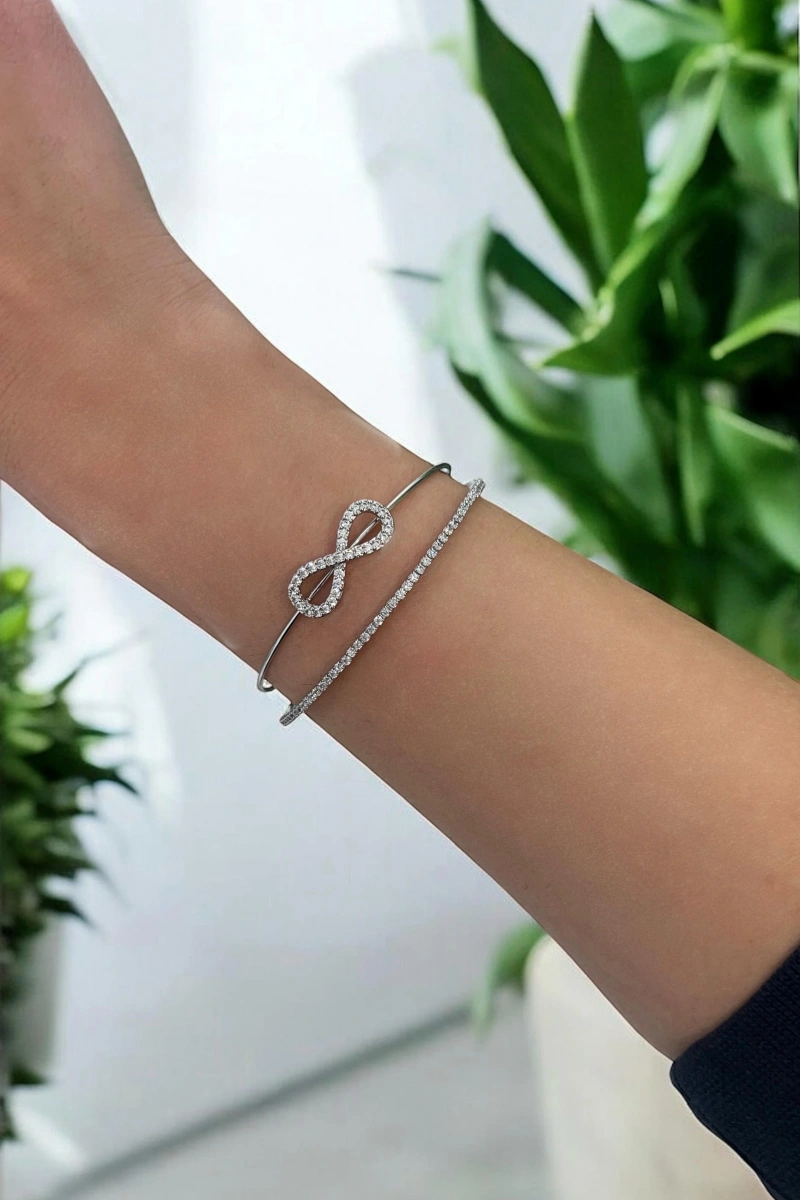 Sonsuzluk Model Beyaz Altın Kaplama Bileklik