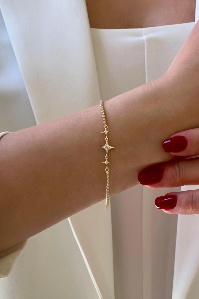 Su Yolu Model Köşeli Yıldız Detay Gold Altın Kaplama Bileklik
