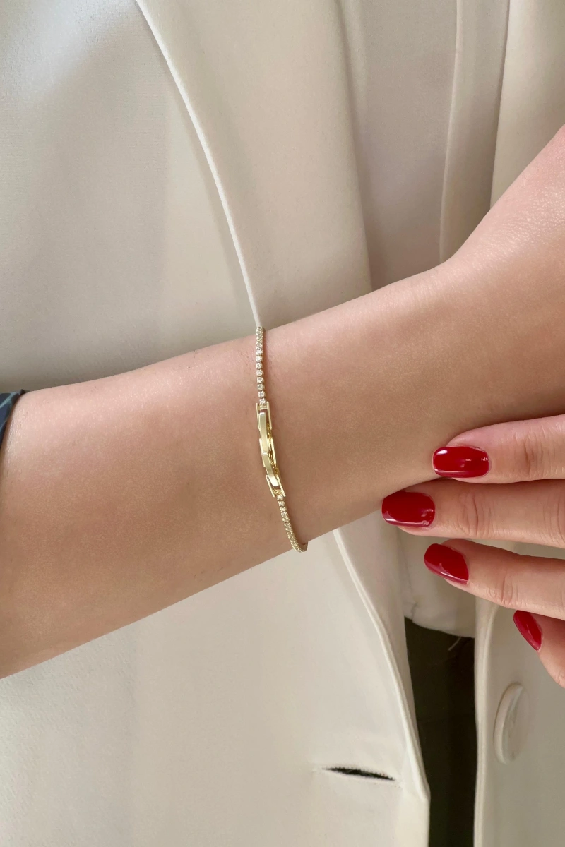 Suyolu Zincir Pullu Yonca Model Gold Altın Kaplama Bileklik