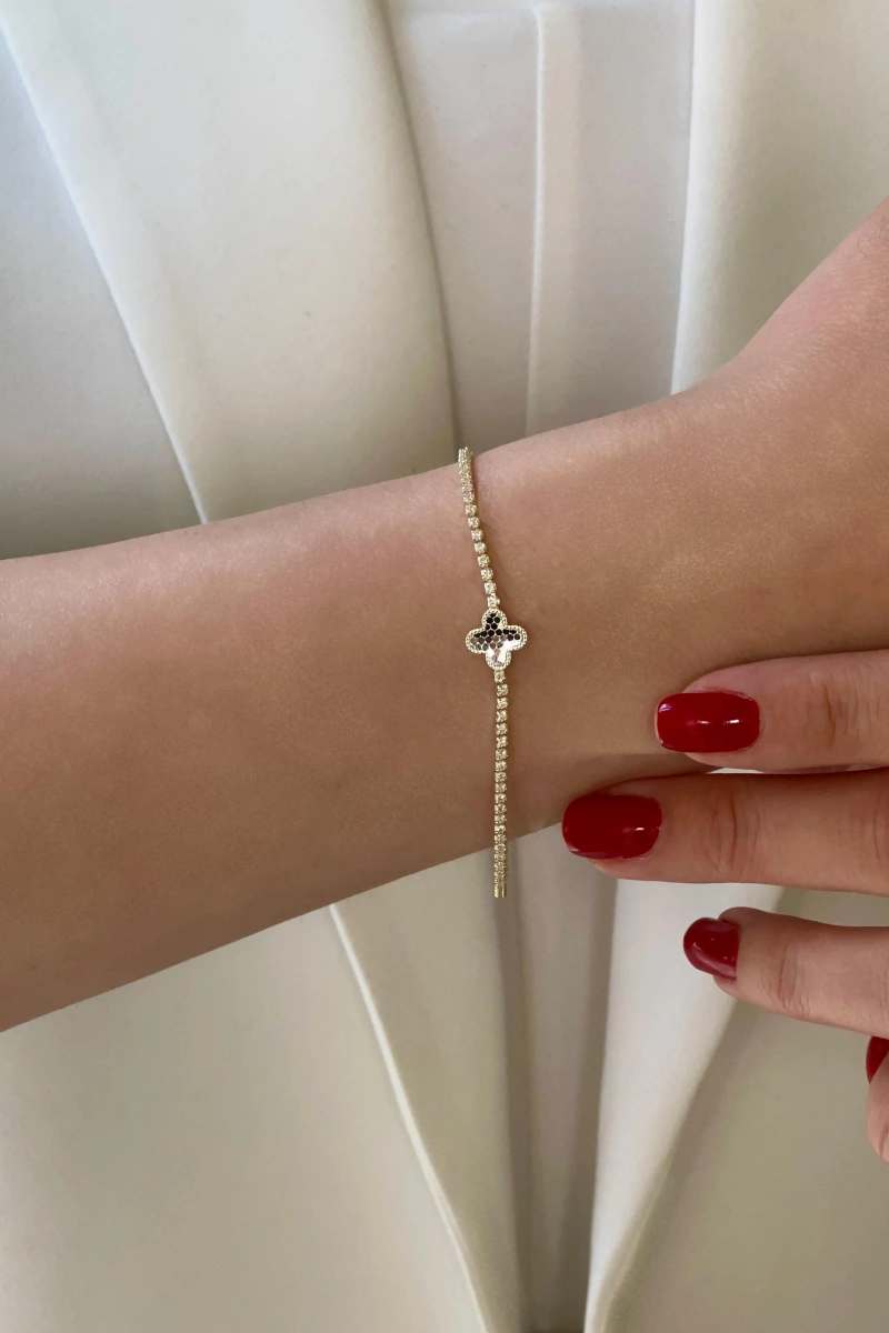 Suyolu Zincir Pullu Yonca Model Gold Altın Kaplama Bileklik