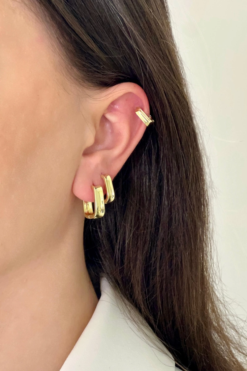 Üçgen Birleşme Model Altılı Gold Altın Kaplama Çoklu Küpe