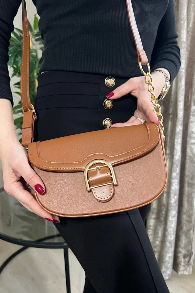 Victor Model Taba Renk Deri Kol Çantası