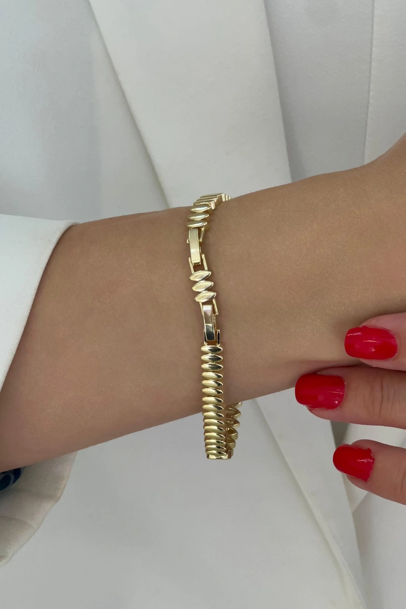 Yarı Taşlı Elips Model Gold Altın Kaplama Bileklik