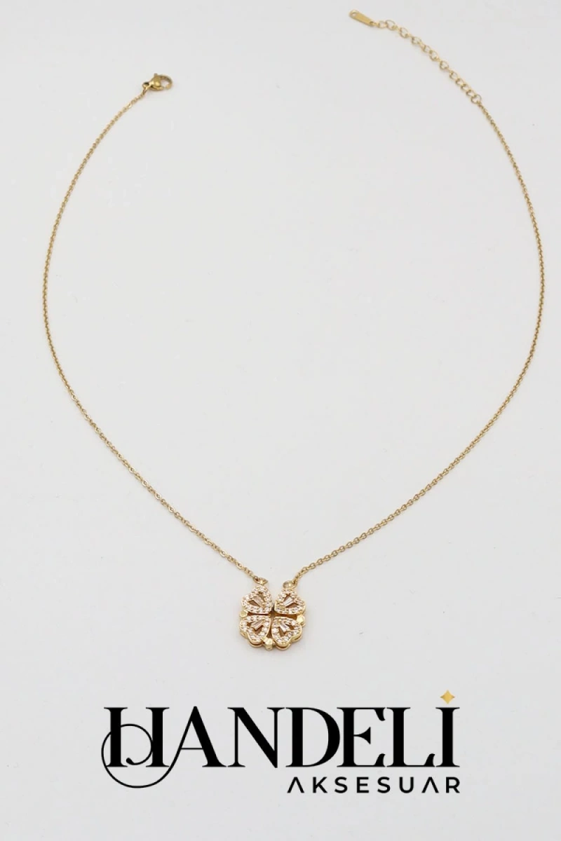 Yonca Model Açılır Kalp Beyaz Altın Kaplama Kolye