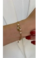 Boru Zincir Taşlı Yonca Charm Gold Altın Kaplama Bileklik