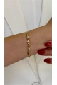 Boru Zincir Taşlı Yonca Charm Gold Altın Kaplama Bileklik