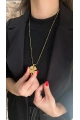 - İSİMLİ - Uzun Zincir Dorika Yonca Detay Gold Altın Kaplama Kolye