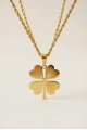 Uzun Zincir ORTA Yonca Detay Gold Altın Kaplama Kolye