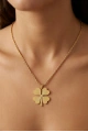 Uzun Zincir ORTA Yonca Detay Gold Altın Kaplama Kolye