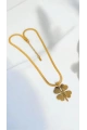 - İSİMLİ - Kısa Zincir İtalyan Yonca Detay Gold Altın Kaplama Kolye