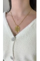 - İSİMLİ - Kısa Zincir Dorika Yonca Detay Gold Altın Kaplama Kolye