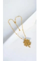 - İSİMLİ - Kısa Zincir Dorika Yonca Detay Gold Altın Kaplama Kolye