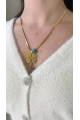 - İSİMLİ - Kısa Zincir Boncuklu İtalyan Yonca Detay Gold Altın Kaplama Kolye