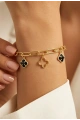 Ataç Zincir Sallantılı Siyah Yonca Detay Gold Altın Kaplama Bileklik