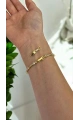 Taş Detay Çizgi Model Gold Altın Kaplama Bileklik