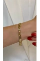 Taş Detay Kalın Ezik Bağlı Model Gold Altın Kaplama Bileklik