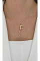 Sallantı Model F Harf Detay Gold Altın Kaplama Kolye