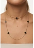 Uzun Siyah Yonca Model Gold Altın Kaplama Kolye