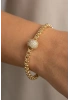 Desenli Zincir Taşlı Top Model Gold Altın Kaplama Bileklik