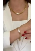 Gurmet Ezik Bağlı Model Taş Detay Klips Gold Altın Kaplama Kolye ve Bileklik Set