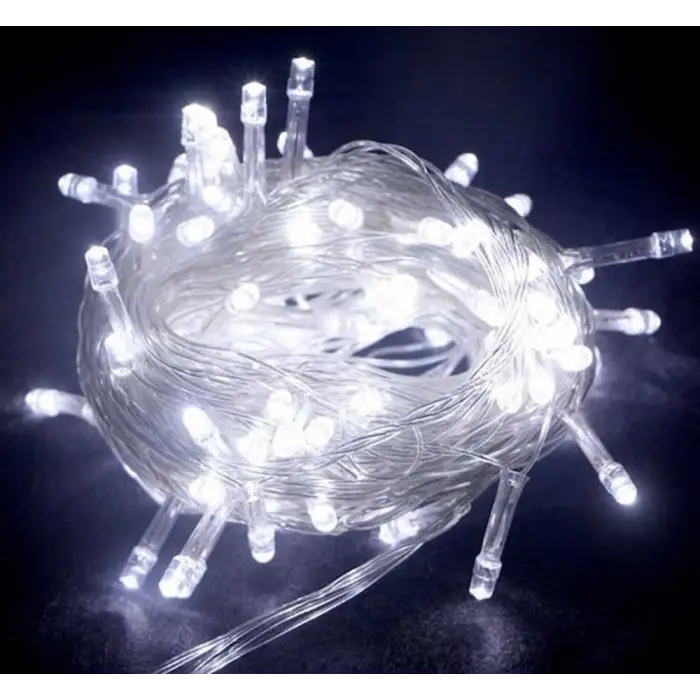 10m 100 Led Boncuk Lamba Beyaz Işık Şeffaf Kablo Mz-18-11