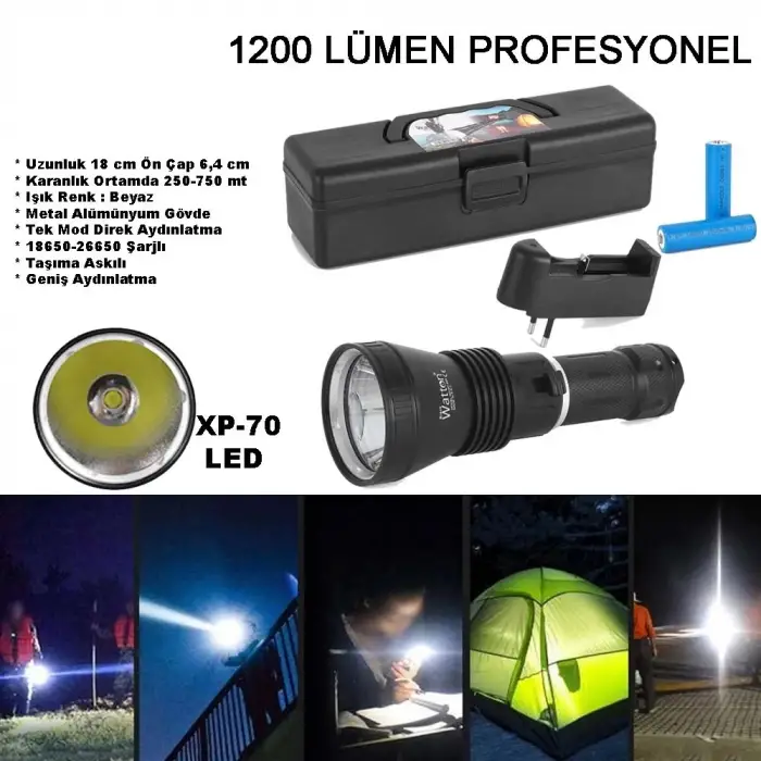 1200 Lümen Profesyonel Şarjlı El Feneri  Wt-655