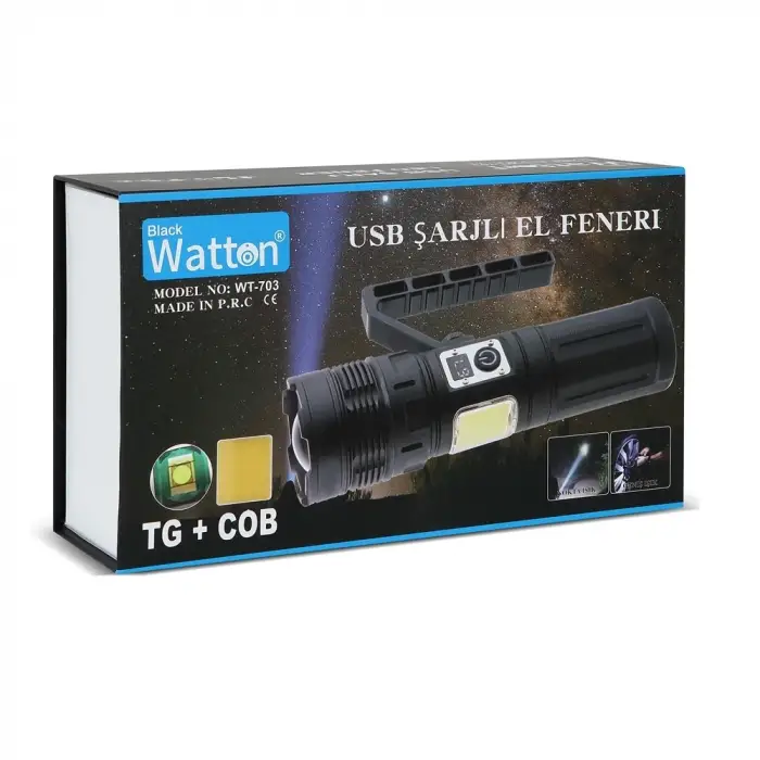 15.000 Lümen Tg+cob Led Şarjlı El Feneri  Wt-703