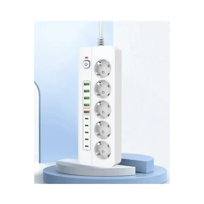 3500w Akım Korumalı 5’li Grup Priz: 5x Usb + 5x Type-c Çıkışlı (2 Metre)