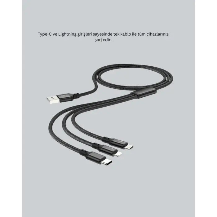 3’ü 1 Arada Hızlı Şarj Kablosu