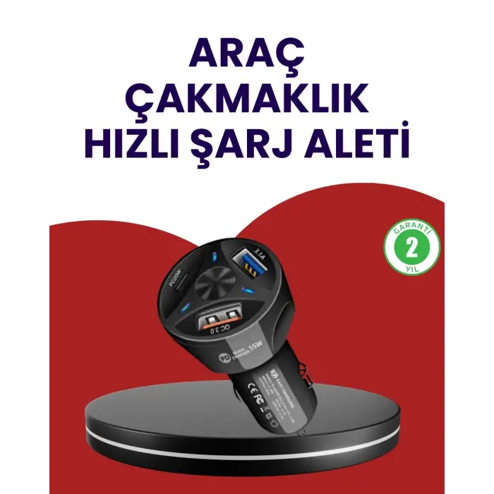 55W PD ve Quick Charge 3.0 Destekli Polygold Araç Şarj Adaptörü