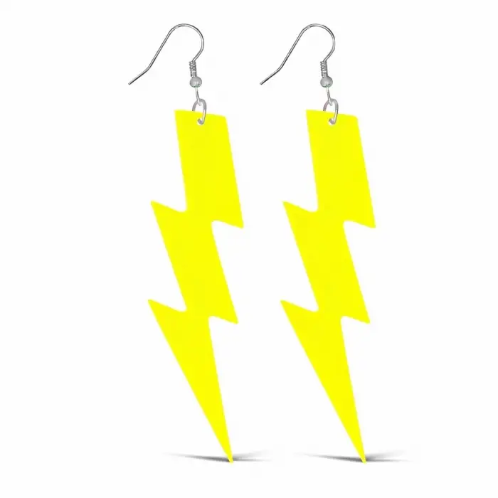 80’ler 9039lar Retro Neon Sarı Şimşek Küpe 10 Cm