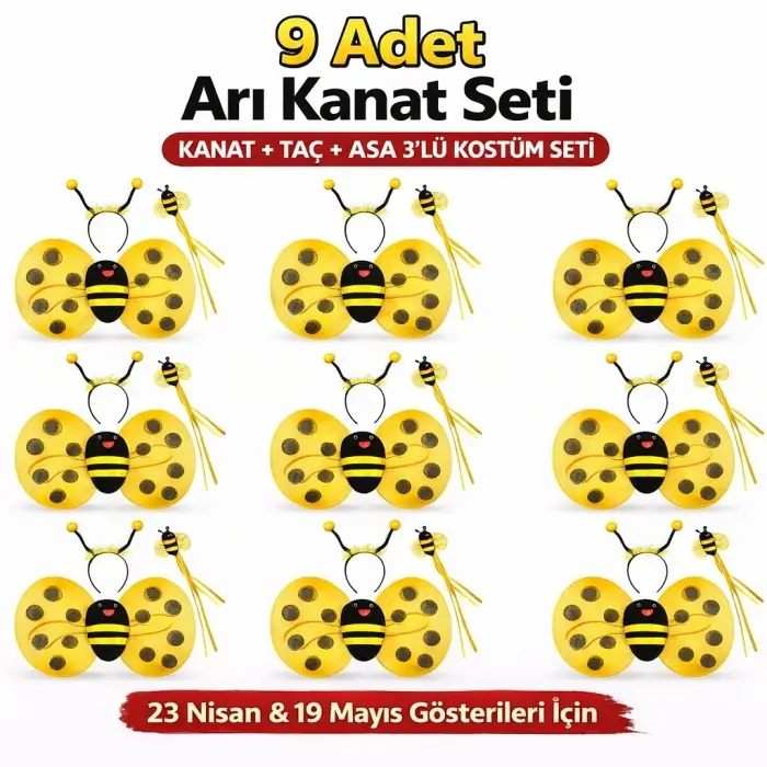 9’lu Arı Kostüm Seti – Kanat Taç Asa