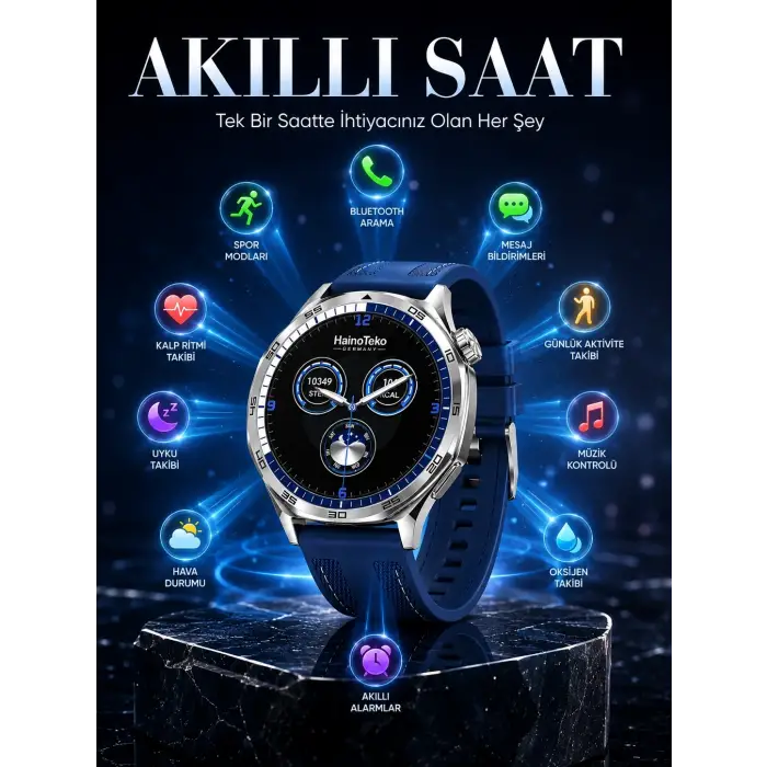 AMOLED Ekranlı Bluetooth Akıllı Saat 3 Kordonlu Uzun Pil Ömürlü
