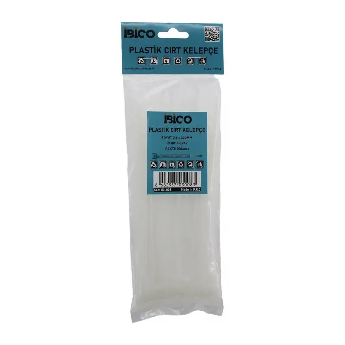 BEYAZ   3.6X200MM  PLASTİK CIRT KELEPÇE  100PCS (5047)