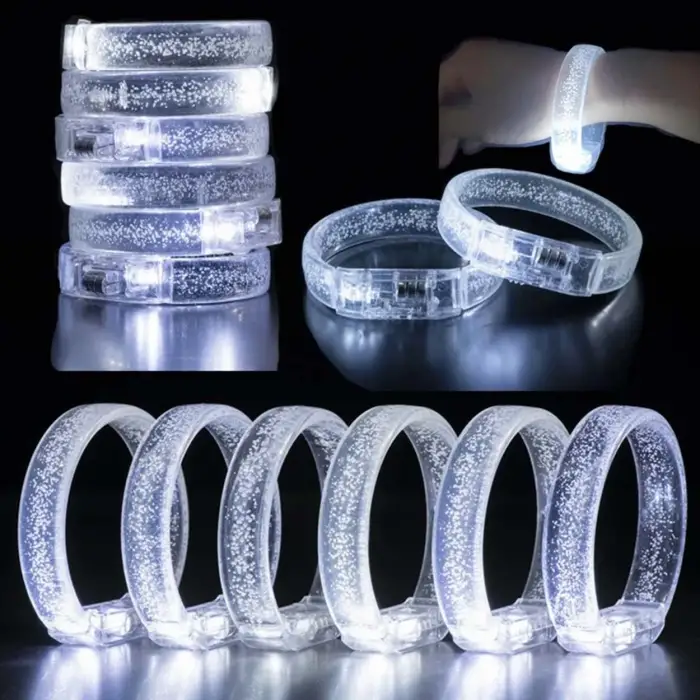 Beyaz-gümüş Led Işıklı Baskı Yapılabilen Pilli Bileklik Bilezik 1,5 Cm Genişlik